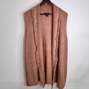 Tahari Tan Open-Front Cardigan